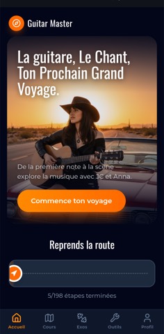 L'écran d'accueil de l'application de guitare sur téléphone